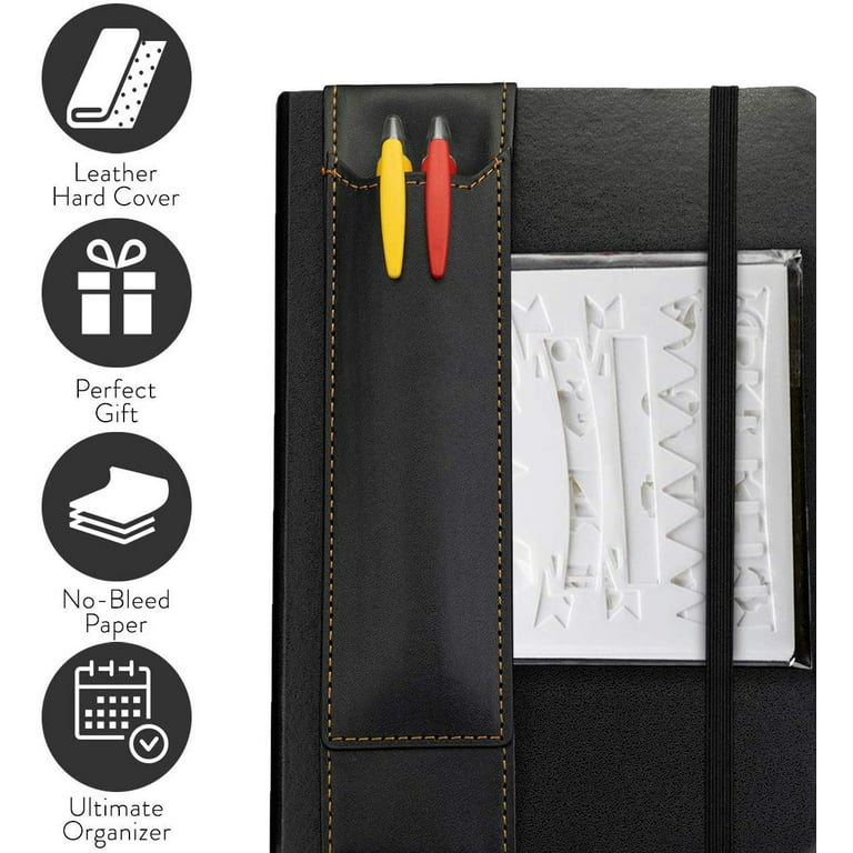 PAPERAGE Bullet Journal Kit, Dotted Journaling Set & Stationary Kit,  Hardcover Dotted Journal Notebook (Grey), 15 Fineliner Pens, 8 Sticker & 3