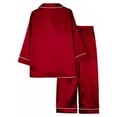 thumbnail image 3 of Balems Children Long Sleeve Silk Top and Pants Suit Solid Color Soft Sleepwear Set, 3 of 5