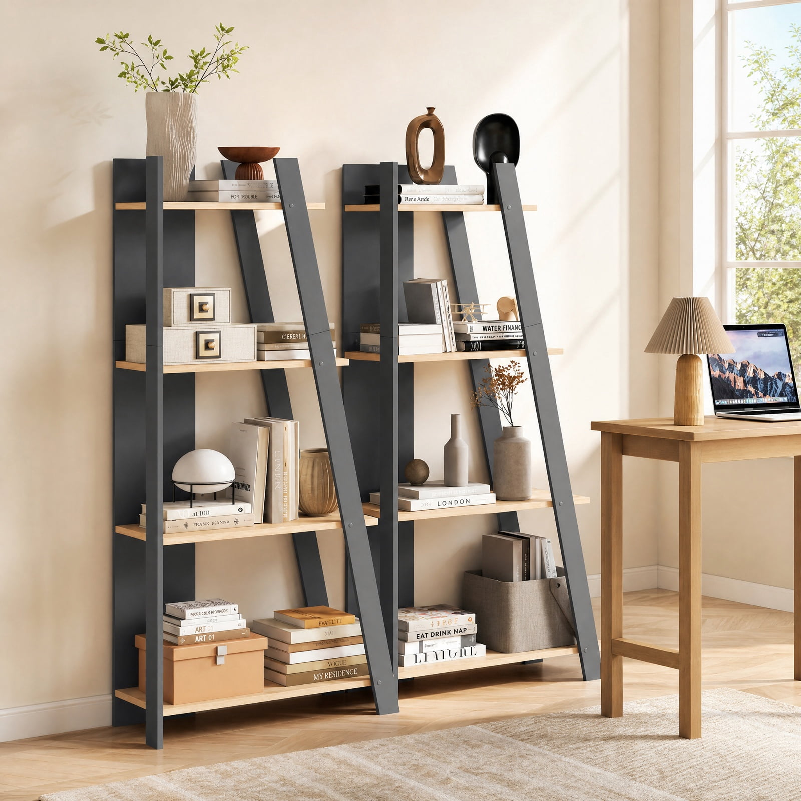 Furnibear 4-Tier Modern Bookshelf Wooden Vertical Display Book Shelf for Small Space for Living Room Home Office Bedroom Display Storage Shelf, Oak