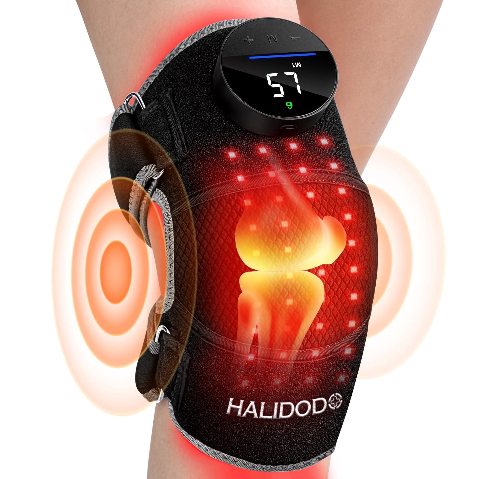 Red Light Therapy & Vibration Massage Knee Brace, Wireless Rechargeable 660nm & 850nm Heated Therapy Device for Knee, Elbow and Shoulder Joint Relief