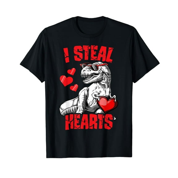 Valentines Day Dinosaur I Steal Hearts Boys Men Love T rex T-Shirt