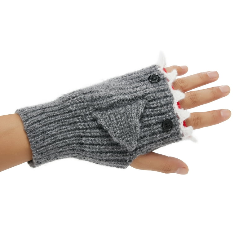 Multitrust 3D Shark Fingerless Gloves for Adult Winter, Knit