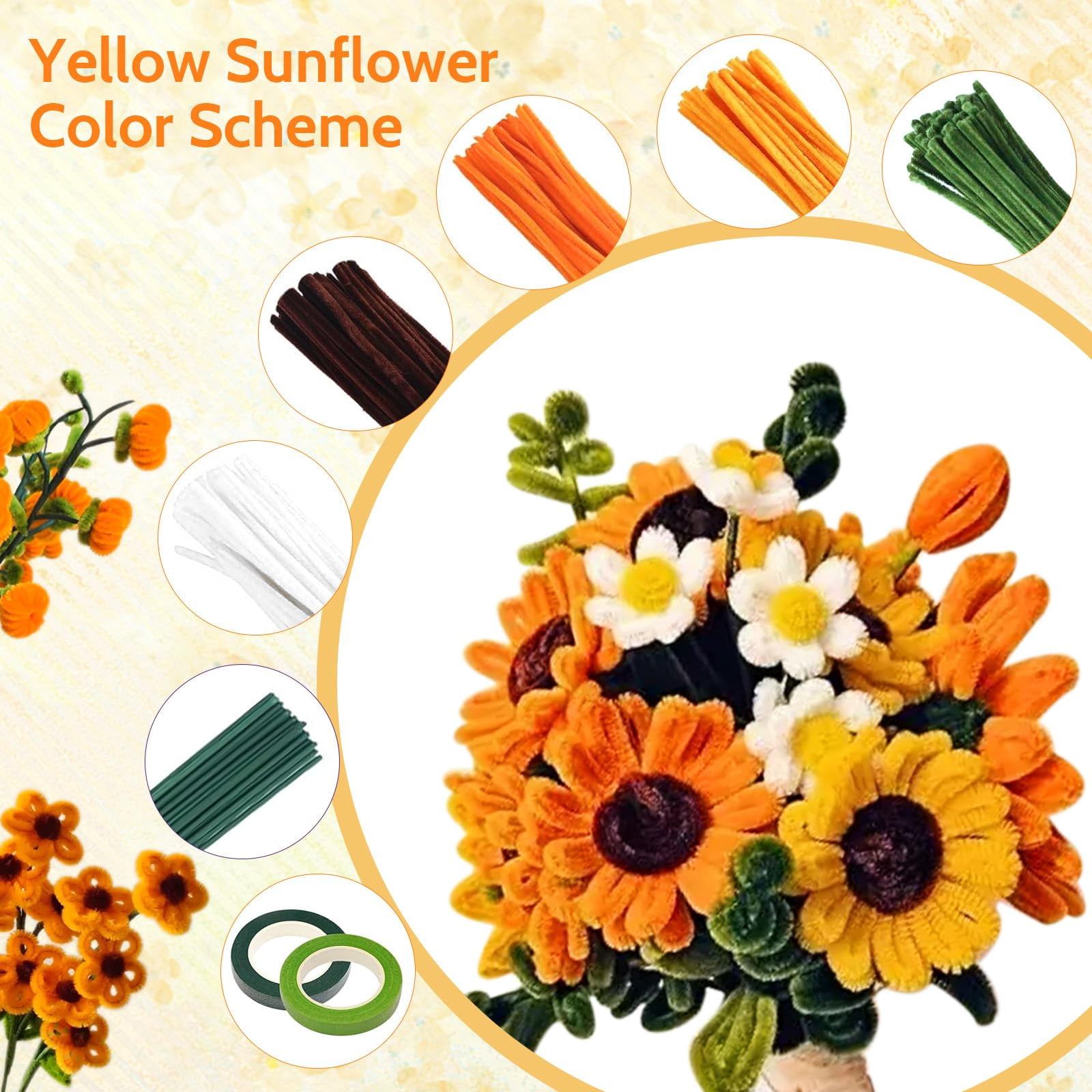 Pipe Cleaners Craft Kit, 1000+ Pcs DIY Tulip Flower Bouquet Making Set with 800 Chenille Stems, Floral Wire and Tape, 13 Colors