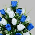 thumbnail image 4 of Artificial Cemetery Flowers, Grave Decorations Roses, Memorial Flowers Bouquet with Cemetery Vase, Sets (Blue), 4 of 5