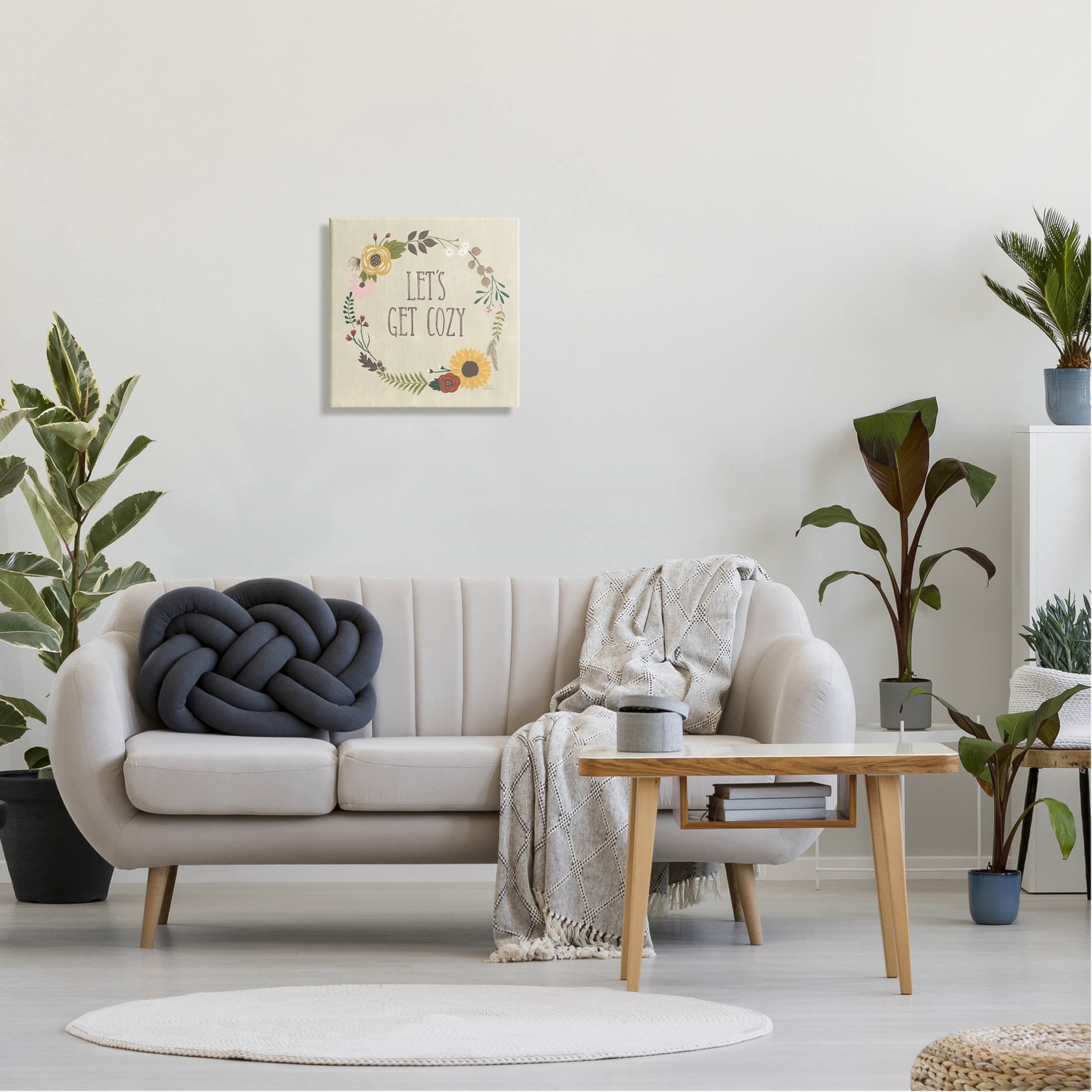 Stupell Industries Let's Get Cozy Floral Wreath Graphic Art Gallery Wrapped Canvas Print Wall Art, Design by Laura Marshall