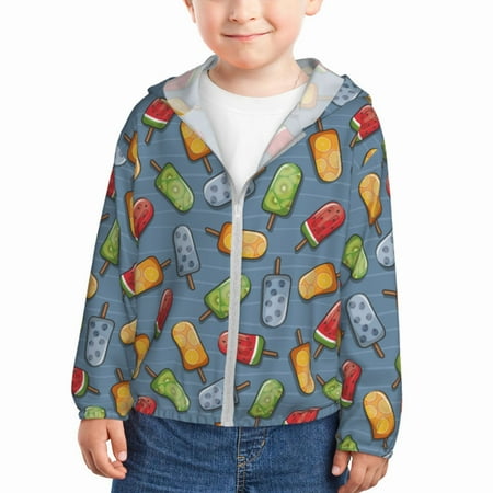 

Lukts Fruit Ice Cream Print Children s Long-Sleeved Sun Protection Clothing Hooded Sweatshirts for Boys and Girls Outdoor Sports-2 Years