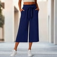 thumbnail image 5 of Betivan Womens Summer Lace Strap Solid Color Loose Straight Leg With Pocket Lace Elastic Waist Cropped Pants, 5 of 6