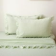 thumbnail image 7 of 2 Pack Pile Green White Plaid Ruffle Gingham King Size Pillow Shams, 100% Washed Cotton Checkered Farmhouse Bed Pillowcases Envelope Closure - 20''x36'', 7 of 7