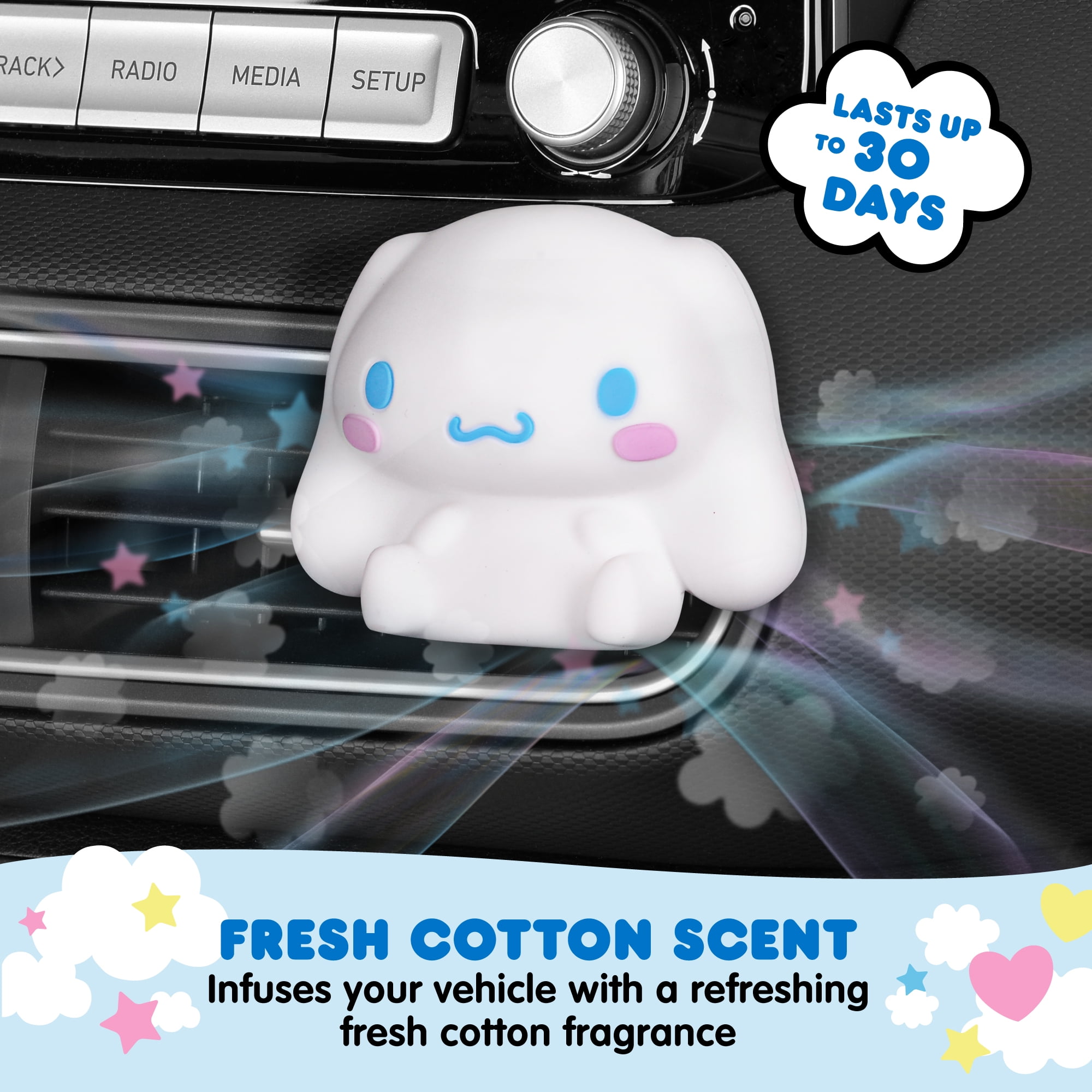 Official Sanrio Hello Kitty Cinnamoroll Steering Wheel Cover with Easy Clip-on Car Air Freshener, Odor Eliminator, Fun Scents
