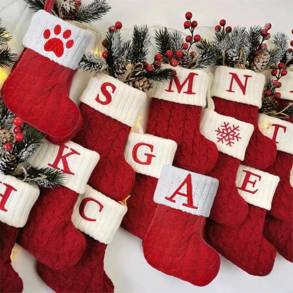Mini Green Knit Stocking,8.5 Inches Initial Monogram EmbroideGreen Christmas Stocking,Family Fireplace Hanging Ornament Xmas Holiday Decor Gift-Letter A~Z