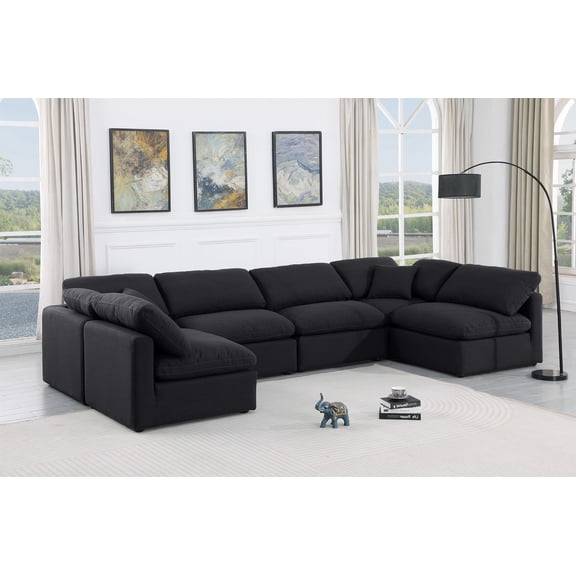 Meridian Furniture Indulge 199" Fabric U-Shaped Modular Sectional in Black