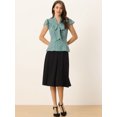 thumbnail image 3 of Camisa con lunares para mujer, blusa con cuello de lazo y manga con volantes Verde Claro L, 3 of 5