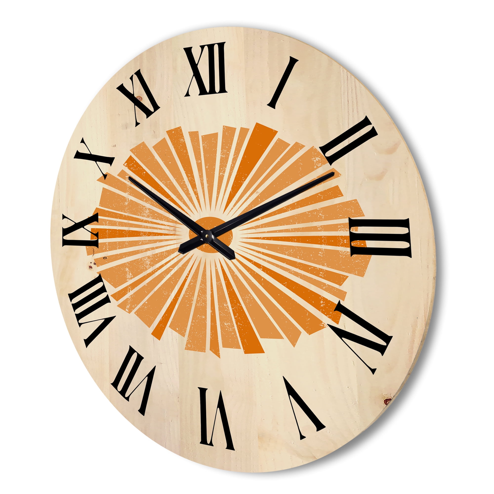 Designart 'Orange Radiant Sun I' Modern Wood Wall Clock
