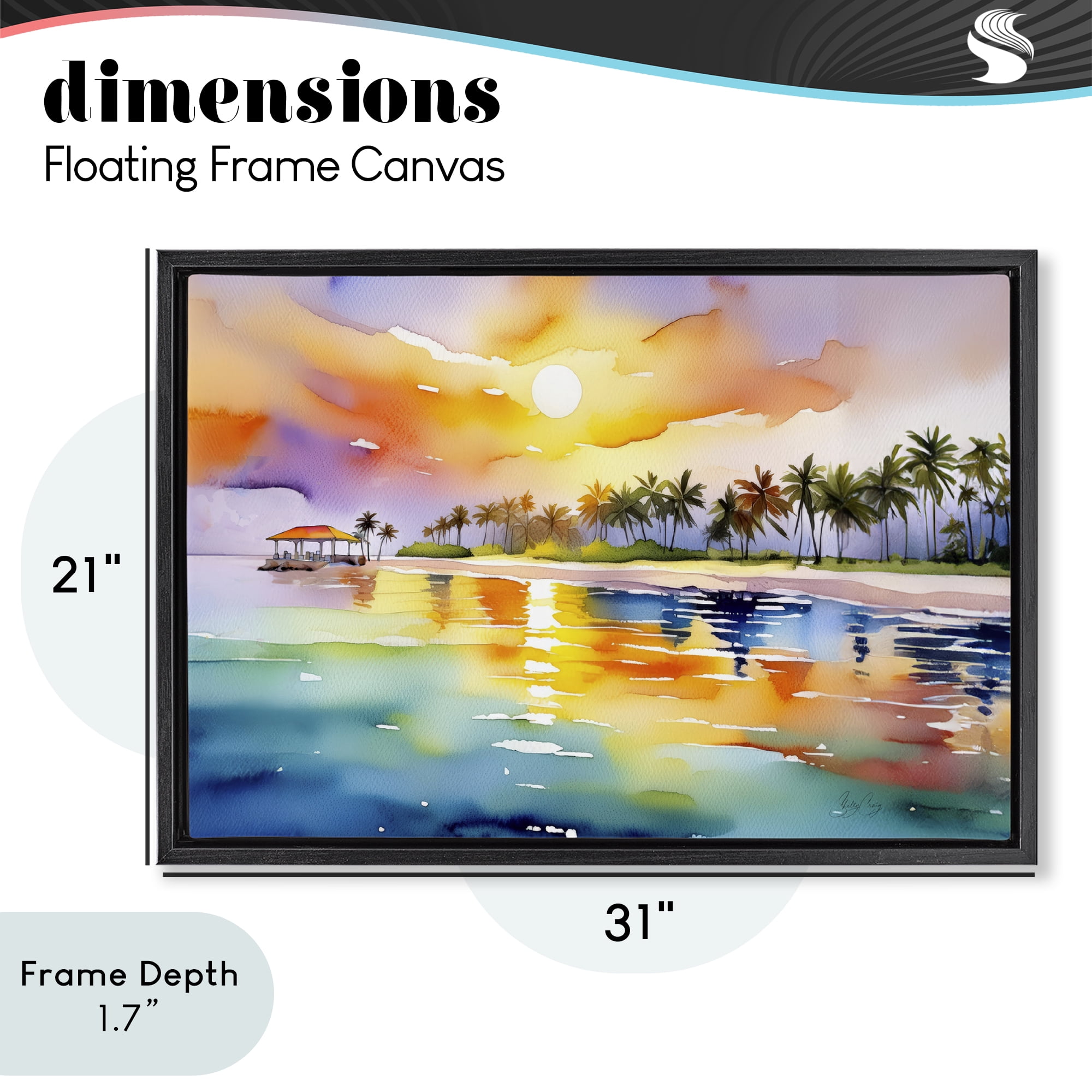 Stupell Industries Caribbean Calm Sunset Black Framed Floater Canvas Wall Art, design by Shelly Craig