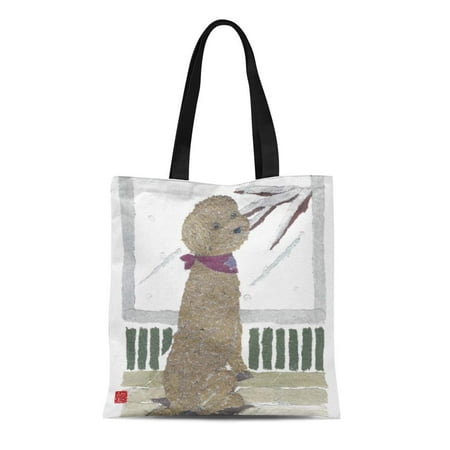 ASHLEIGH Canvas Tote Bag Brown Red Poodle Reusable Handbag Shoulder Grocery Shopping Bags