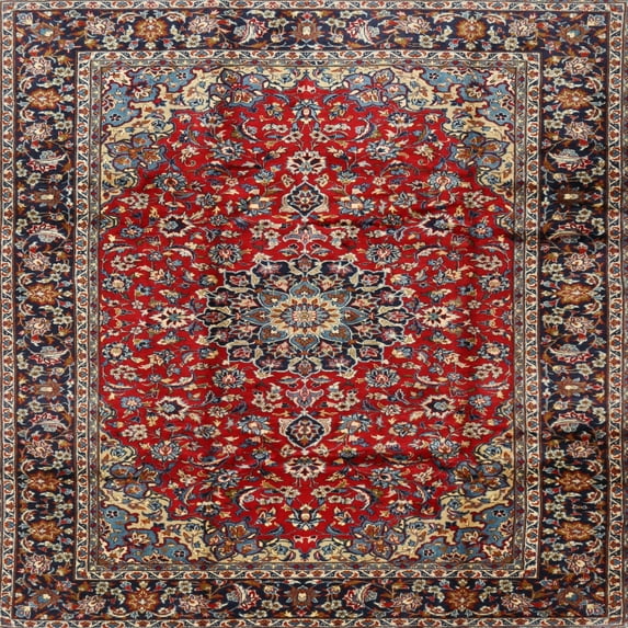 Ahgly Company Indoor Square Traditional Saffron Red Medallion Area Rugs, 3' Square