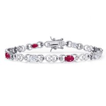 Gem Stone King 925 Sterling Silver White Moissanite and Red Ruby and Lab Grown Diamond Bracelet for Women | 4.41 Cttw | Gemstone Birthstone | Oval 6X4MM | Length 7.25 inches