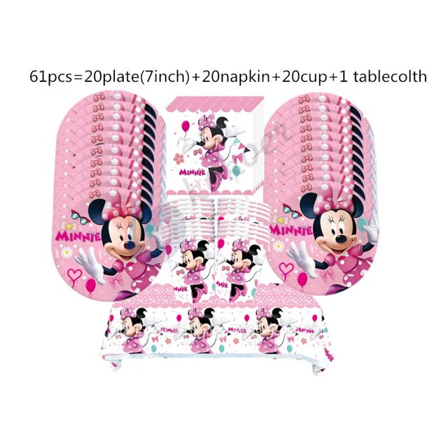 Decoraciones de fiesta de Minnie Mouse de Disney, vajilla rosa con tema de Minnie, juego de globos para Baby Shower, suministros de fiesta de cumpleaños para niños y niñas