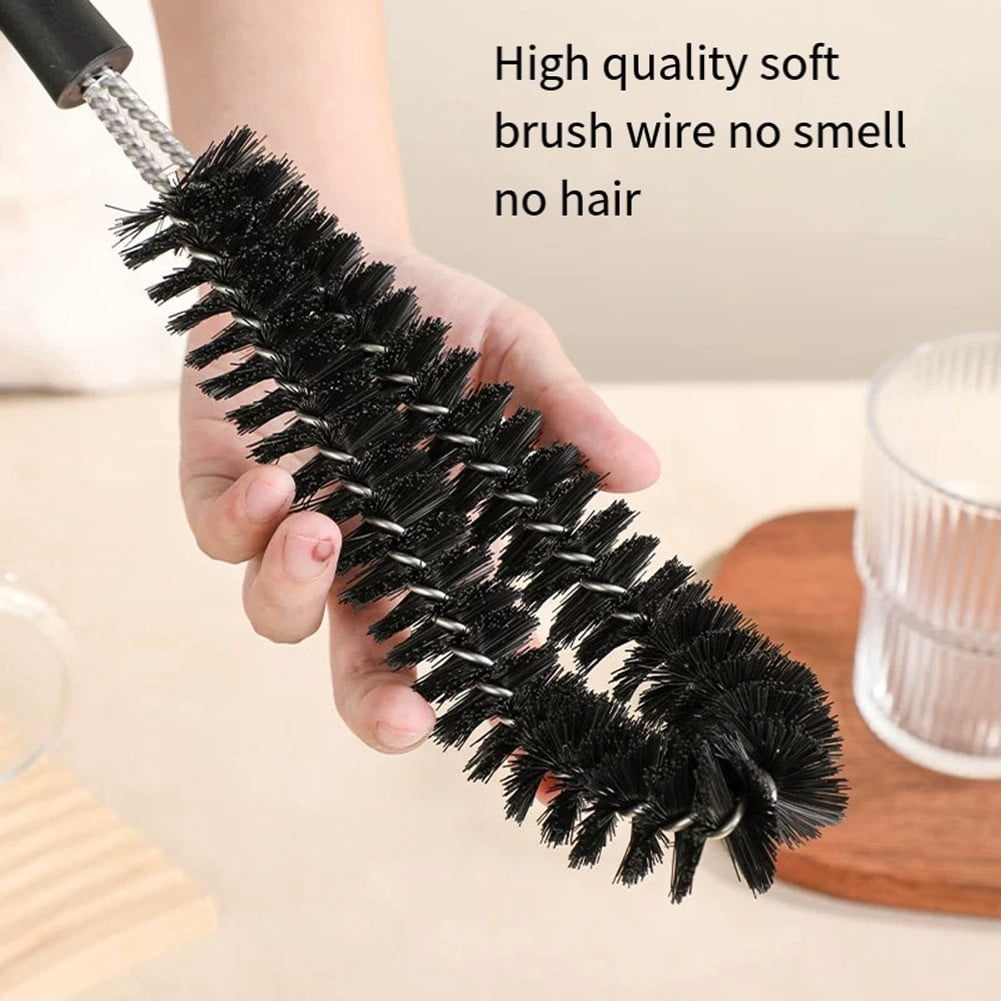 Simple Handle Cup Brush Long Soft Bristle Cleaning Tool for Bottles Tires Wheels Kitchen Automotive 36cm Black 2 Pack
