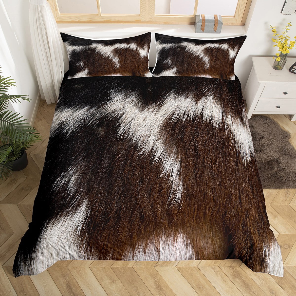 Cow Print Comforter Cover Twin Size for Boys Girls,Rustic Cowhide Brown