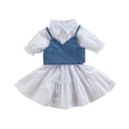 thumbnail image 1 of EYIIYE Robe à Manches Courtes pour Filles Tout-Petits + Gilet en Denim, Simple Bandage Ajustable, 1 of 8