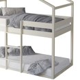 thumbnail image 5 of Home Design Pasco Twin Over Twin Solid Wood House Loft Bed Frame with Roof, Wood House Bed/Low Toddler Loft Bed, Antique White, Easy Assemble, 5 of 5
