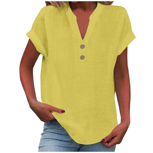 Hot Sale!! Mode Décontractée pour Femmes Col en V Boutonné Manches Courtes T-Shirt