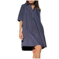 thumbnail image 2 of Nmnitkp Dresses for Women Linen Blend Shirt Collar Shift Dress, Short Sleeve Half Button Loose Fit Casual Summer Dress for Beach Womens Dresses Dark Blue,2XL, 2 of 6