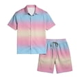thumbnail image 5 of Hearthz Men's 2 Pieces Outfits Gradient Print Short Sleeve Button Down Shirt and Beach Shorts Set Summer Tracksuit with Pockets, 5 of 6