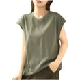 thumbnail image 2 of Qzwdhjm Summer Tops for Women Cap Sleeve Loose Fit Shirts Round Neck Solid Basic Tees Comfy Casual Tshirts for Going Out, 2 of 5