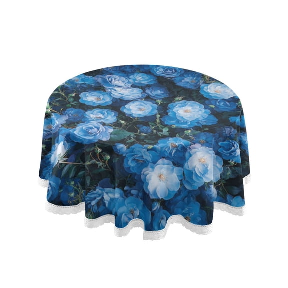 Qxltty Blue Rose Round Tablecloth 60 Inch Dia Washable Table Cover with Dust-Proof Wrinkle Resistant for Restaurant Picnic Indoor and Outdoor Dining