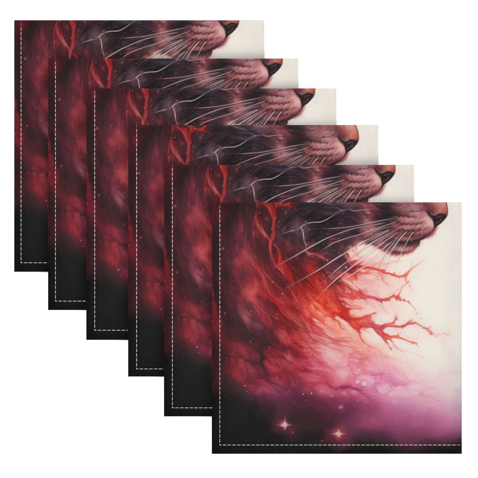 JSTEL Cats in Nebula Cloth Napkins Set of 6, 20x20 Inch Washable and Reusable Napkin for Decoupage Dinner Party Everyday Use