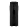 thumbnail image 5 of YUGYXL Casual Cotton Linen Pants for Women 2025 Summer Loose Fit Straight Leg Drawstring Elastic Waist Beach Pants Black XXXL, 5 of 6