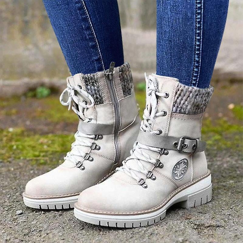 Bottes Chaudes en Pu pour Femmes Fermeture Eclair Laterale Neige Hiver Bottes de Marche Exterieures Mode Decontractee Walmart