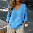 thumbnail image 2 of Breathable Everyday Tshirts Fitted Tops for Women Cotton Tee Shirts for Women Flowy Tops for Women Boho T Shirts for Women Womens Cotton Tshirts Linen T Shirts for Women Peasant Blouse, 2 of 7