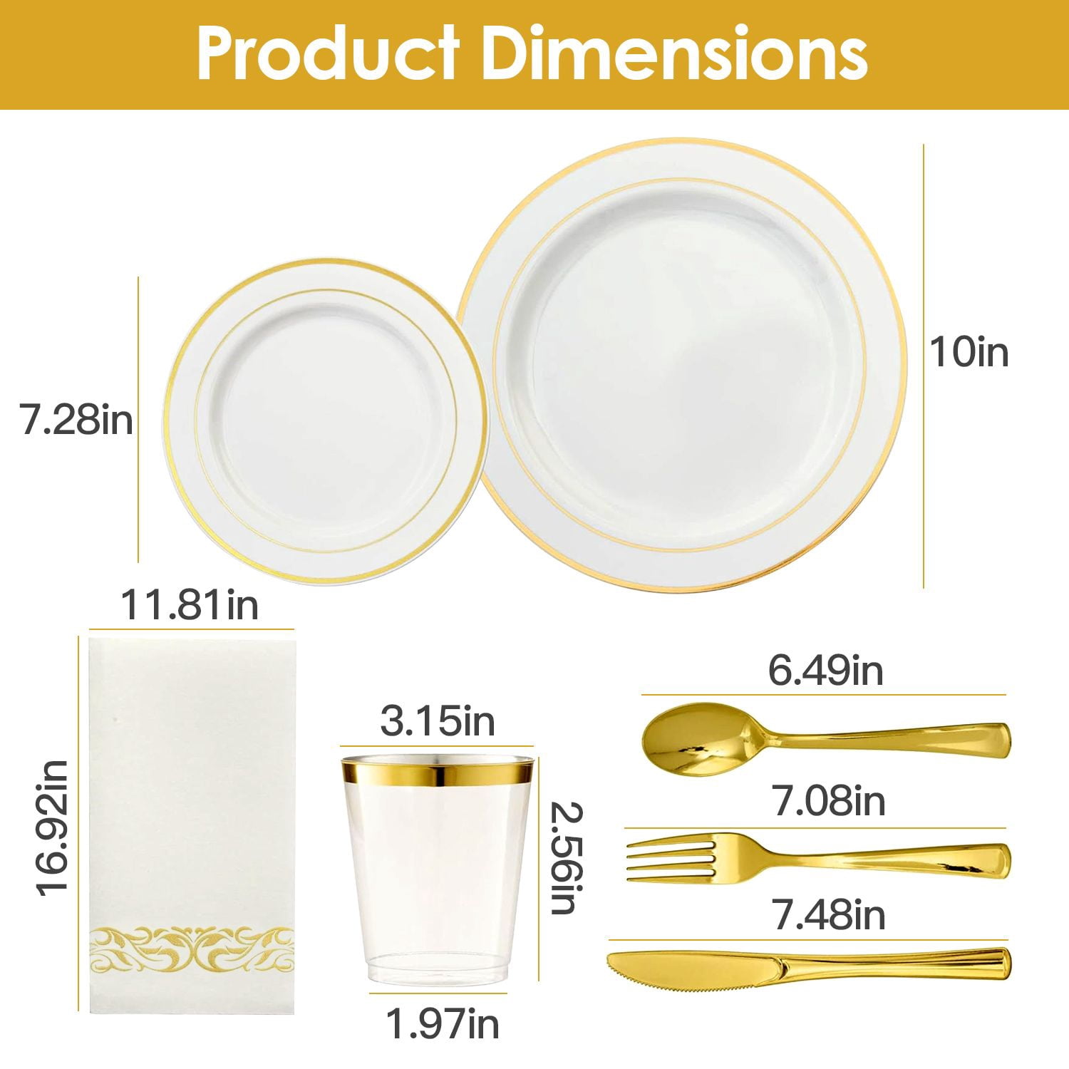 175Pcs Gold Plastic Dinnerware Set Disposable Plates Cups Cutlery for Wedding Party Halloween Thanksgiving