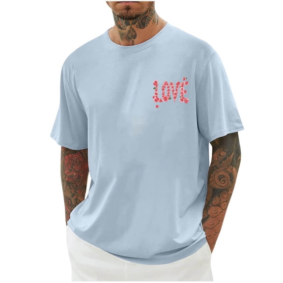 Dagegui Summer T Shirt for Men Letter Graphic Short Sleeve Tops Casual Crewneck Pullover Tee Big & Tall Basic T-Shirts Light Blue S
