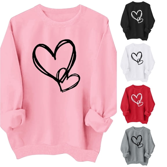 Oiyii Big Girls Heart Graphic Sweatshirt Long Sleeve Crew Neck Printed Sweatshirts Casual Pullover Top,Pink