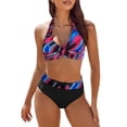 thumbnail image 2 of GZWYHT Bathing Suit for Women Tankini Swimsuits for Women Womens Swimsuits Two High Waisted Bathing Suits Color Block Wrap Front Bikini Sets Womens Swimsuits Bikini Sets for Women Hot Pink M, 2 of 5