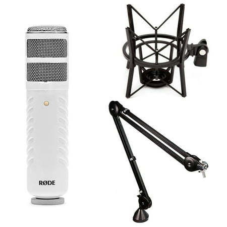 Rode Podcaster, Broadcast Quality Cardioid Dynamic USB Microphone for Computers - Bundle With Rode PSM1 Shock Mount, Rode PSA-1 Professional Studio Bo