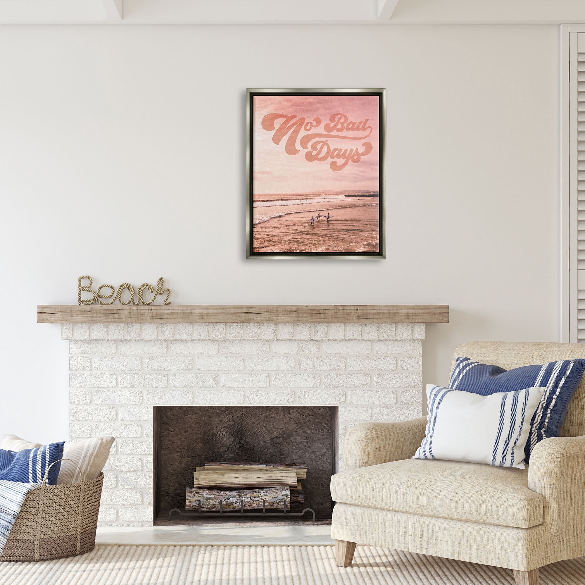 Stupell Industries No Bad Days Retro Beach Nature Painting Gray Floater Framed Art Print Wall Art, 25 x 31