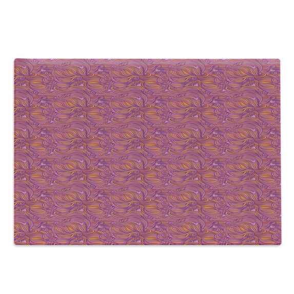 Yellow and Purple Cutting Board, Funky Hand Drawn Swirls and Hearts Pattern, Decorative Tempered Glass Cutting and Serving Board, in 3 Sizes, by Ambesonne