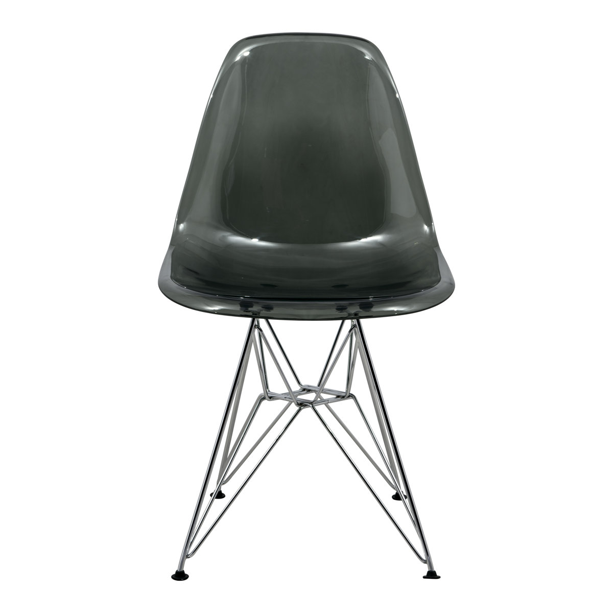 Cresco Dining Chair in Acrylic with Chrome Eiffel Base and Curved Back Design Lightweight Easy Assembly for Modern Home, Kitchen, Cafes in Transparent Black