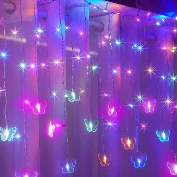 120 LED Butterfly Curtain Fairy Lights USB Plug in,8 Modes 20FT Copper Wire Twinkle String Lights with Timer/Remote for Bedroom Dorm Wedding Party(Rainbow)