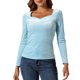 thumbnail image 1 of INSPIRAR CHIC Tops de terciopelo para mujer con escote corazón, elegante camiseta de mangas largas, XS azul claro, 1 of 6