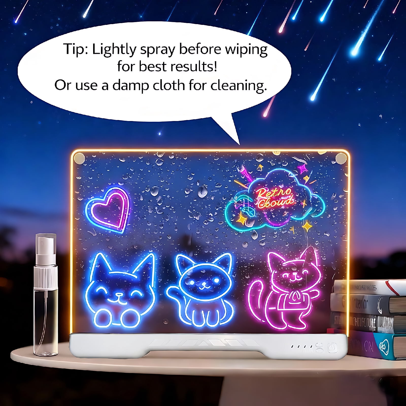 STARBIAO 16" LED Light-Up Drawing Board with 9 Adjustable Brightness Levels, Rechargeable Acrylic Message Board for Kids, 10 Color Modes, Complete Set, Gift