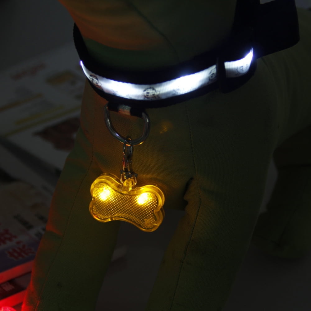 Opolski LED Light Up Dog Bone Shape ID Tag Pet Safety Collar Pendant