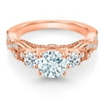 thumbnail image 2 of Gem Stone King 18K Rose Gold Plated Silver Sky Blue Aquamarine White Topaz and White Moissanite Engagement Ring for Women (1.30 Cttw, Gemstone March Birthstone, Round 6MM and 3MM, Size 9), 2 of 4
