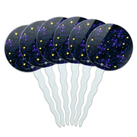 Stars Shine Space Galaxies Pattern Cupcake Picks Toppers Decoration Set of 6