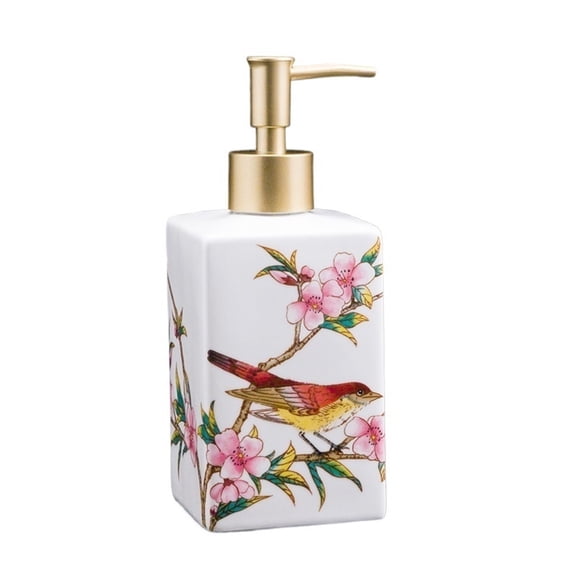 Ceramic Dish Soap Dispenser with Matte Gold Pump for Bathroom Kitchen Laundry ,15.2oz/450ml, White